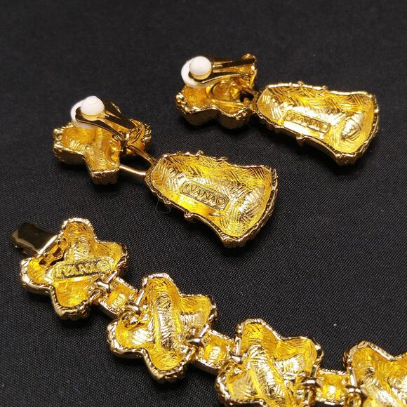 Vintage Ivana Tassel Earrings & Bracelet Set, Gold Plated, 1990s Vintage Jewelry - Picture 2 of 10